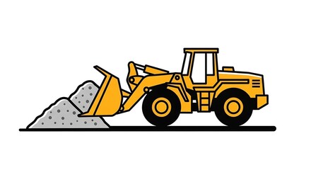 Naklejka premium Yellow Front Loader Machine Moving Gravel on Construction Site.
