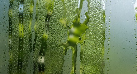 Window condensation moisture droplets glass water vapor humid climate abstract background texture design
