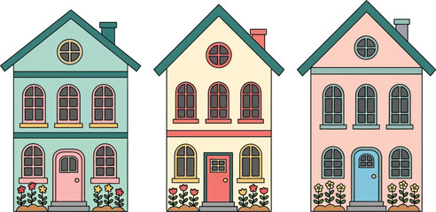 Colorful cartoon houses illustration vector art for kids drawing book