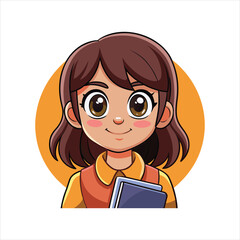 young happy girl, holding books