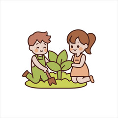 young kids gardening