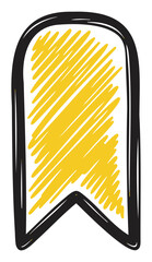 Hand-drawn flag icon with black outline and yellow scribble fill, resembling a bookmark or location marker.