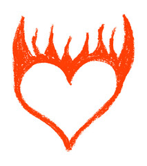 Heart In Flames Crayon Chalk Drawing Doodle Vector