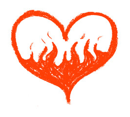 Heart In Flames Crayon Chalk Drawing Doodle Vector