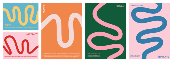 Modern Abstract Wavy Background Set of Minimalist Art Templates for Advertising, Covers, Social Media Graphics, and Promotional Flyers