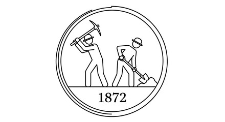 Fototapeta premium Vintage Mining Emblem with Workers and Date 1872.