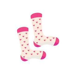 Love socks with hearts. Vector Illustration for printing, backgrounds, covers and packaging. Image can be used for greeting cards, posters, stickers and textile. Isolated on white background.