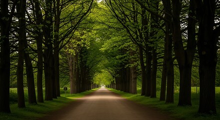 Obraz premium Sunlit Path Through a Forest Canopy.
