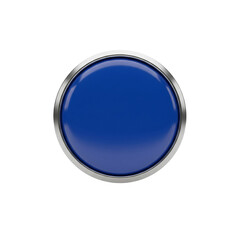 Blue round button with silver frame isolated on transparent background