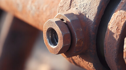 Weathered connection: A close-up of a rusted fastener, its textures revealing stories of time and exposure. The metallic hues speak of oxidation and strength.