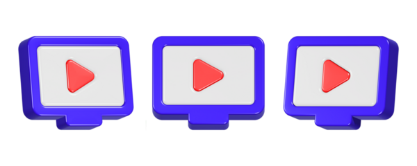3d rendering icon video player in blue color