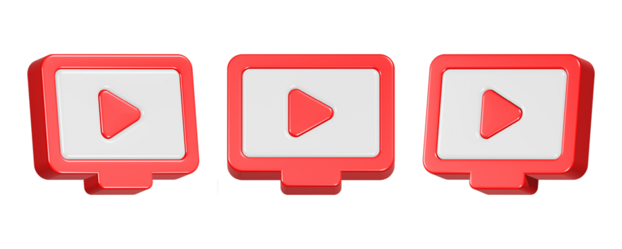 3d rendering icon video player in red color