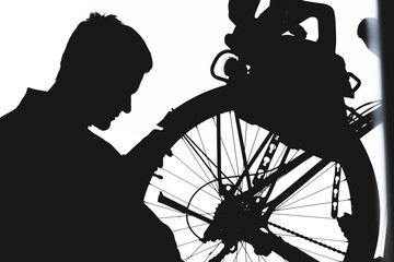 Sylweta mechanika naprawiającego rower © Studio Migafka