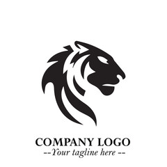 Head of Tiger Logo Symbol in Black on the White Background with Bold and Minimalist Style