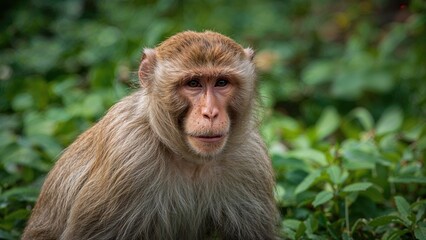 Fototapeta premium The magot, or Barbary monkey, or Maghreb macaque, or tailless macaque, is the only monkey living wild in Europe. Vertical photo