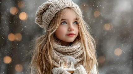 a girl holding a snow globe in her hands