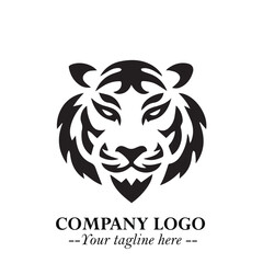 Head of Tiger Logo Symbol in Black on the White Background with Bold and Minimalist Style