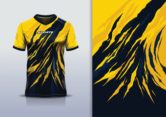 T-shirt mockup abstract texture grunge sport jersey design for football, soccer, racing, esports, running, yellow black color