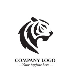 Head of Tiger Logo Symbol in Black on the White Background with Bold and Minimalist Style