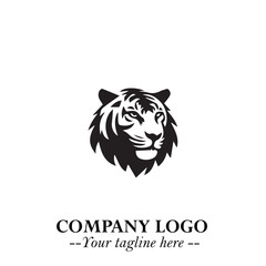 Head of Tiger Logo Symbol in Black on the White Background with Bold and Minimalist Style