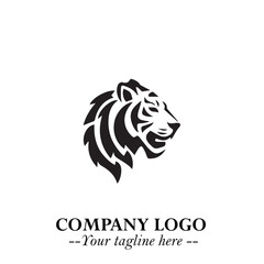 Head of Tiger Logo Symbol in Black on the White Background with Bold and Minimalist Style