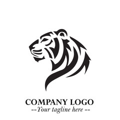 Head of Tiger Logo Symbol in Black on the White Background with Bold and Minimalist Style