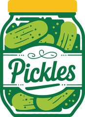 Illustration of a jar of pickles with a yellow lid on a cream background