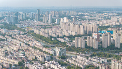The prosperous economic scene of high-rise buildings in Zhangjiagang city