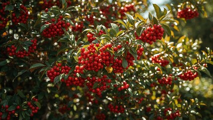 Red berries on a pyracantha bush.