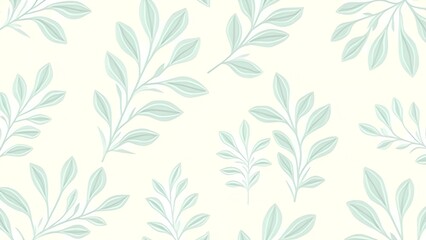 Serene Botanical Seamless Pattern with Delicate Mint Green Leaves on a Soft Cream Background