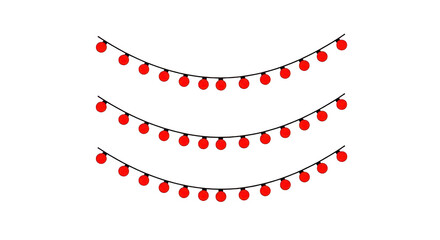 Fototapeta premium Three strands of red christmas lights isolated on transparent background