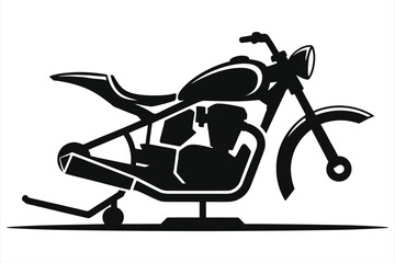  Black and White Motorcycle Frame Silhouette on Lift for Repair or Customization - Minimalist Icon Graphic