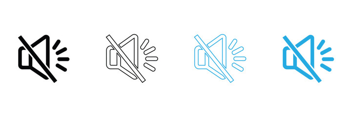 Mute icon set, including black and blue versions, ideal for app and web design. Symbolizes silence, control, and disabling audio. Enhances user interface design.