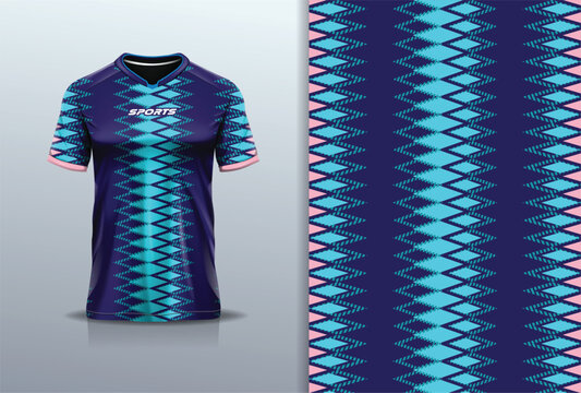 T-shirt mockup pattern diamond abstract jersey design for football, soccer, esports, running, blue pink color