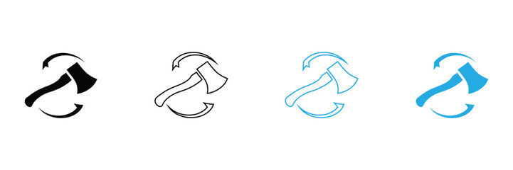 Axe icon designs rotating with arrows, perfect for forestry services, logging companies, or lumberjack themed branding. Modern logo or graphic design use.