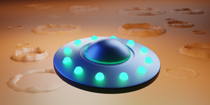 UFO above planet at space. 3d render.