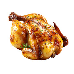 Realistic Golden Roasted Chicken Isolated PNG Image for Culinary Designs