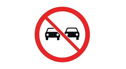 No Overtaking Prohibitory Road Sign Vector Illustration on White Background.