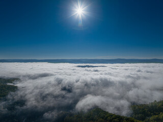 Sunlit Fog Over Appalachian Mountains – Cranberry Glades Aerial