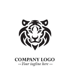 Head of Tiger Logo Symbol in Black on the White Background with Bold and Minimalist Style