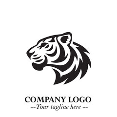 Head of Tiger Logo Symbol in Black on the White Background with Bold and Minimalist Style