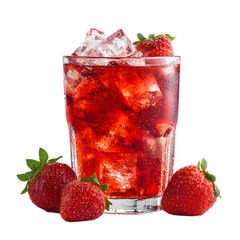 Delicious Strawberry Beverage with Ice Cubes and Fresh Whole Strawberries