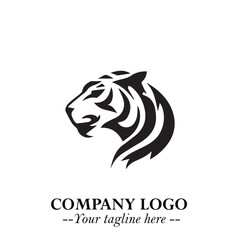 Head of Tiger Logo Symbol in Black on the White Background with Bold and Minimalist Style