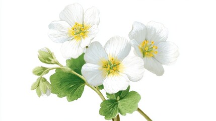 Fototapeta premium Three beautiful white flowers bloom gracefully showcasing their bright centers and lush green leaves.