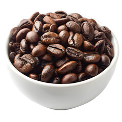 Premium Roasted Coffee Beans in White Bowl Isolated on White Background