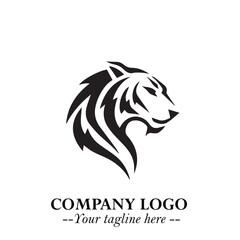 Head of Tiger Logo Symbol in Black on the White Background with Bold and Minimalist Style