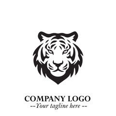 Head of Tiger Logo Symbol in Black on the White Background with Bold and Minimalist Style
