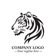 Head of Tiger Logo Symbol in Black on the White Background with Bold and Minimalist Style