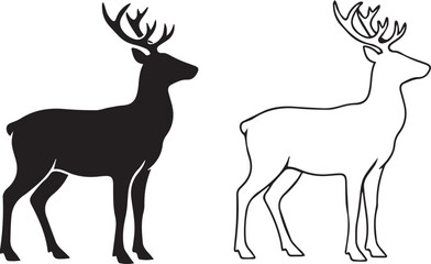 Silhouette and outline of a majestic stag with antlers