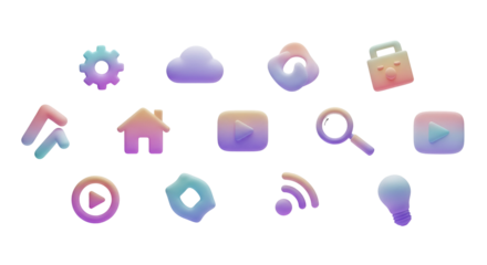 3d icon of collection of colorful 3d icons isolated on transparent background for web and app design interface